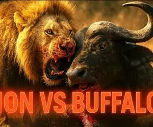 مستند حیات وحش؛ کولی گرفتن شیر از بوفالو برای رسیدن به نان