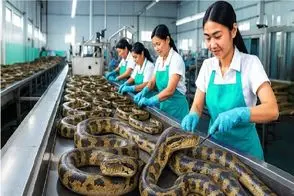 فرآوری مار؛ پیتون غول و پوستشو کندن کالا ساختن گوشتش شد سوپ زهرش هم دواس