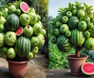 کشاورزی بدیع؛ با خمیردندون هندوانه و به پیوند زد درخت تنومند از هر دو میوه تولید شد