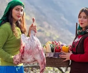 آشپزی خوش پخت دهاتی؛ طبخ چلو گوشت خوش آب رنگ دخترای گیلانی تو یه ویو رویایی
