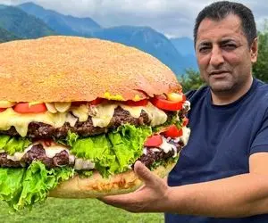 آشپزی در طبیعت با این ساندویچ همبرگر غول / یا خدااا عجب چیز مشتی ای شده پنیرا رو