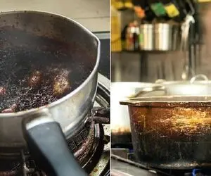 کف قابلمه و ماهیتابه شده سیاه رنگ ذغال؟ ترفند داره راحت / اینجوری ترتیبشونو بده