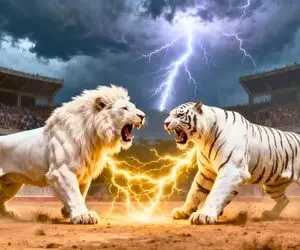 مستند حیات وحش؛ عناد سراسر خشم شیر سفید و ببر غول به قصد کشتن هم