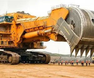 ابزارآلات غول پیکر؛ اپراتور بیل مکانیکی چنگک غول نصبید کوه را در یک روز جابه جا کند