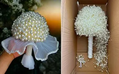 قطرات عشق در بین گل ها جا خوش می کنند؛ مدل های دسته گل عروس مرواریدی شکوهمند و خاص