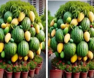 کشاورزی نوین؛ با مواد مدرن انبه و هندوانه رو پیوند میزنه درخت غول پیکر از هر دو بسازه