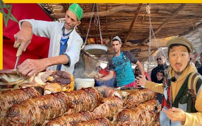 غذای مراکشی ؛ کباب روده بره غذای خیابانی کمیاب و خوشمزه که واسه خوردنش با هواپیما میان