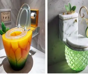 چیدمان دستشویی با توالت فرنگی طرح میوه‌ای/ مدرن کاربردی و چشم نواز