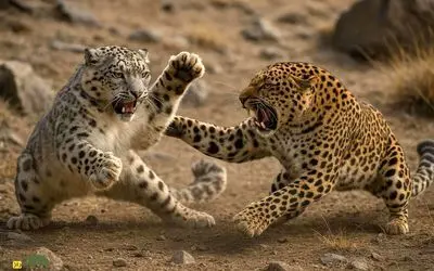 نبرد حیات وحش/ خانواده یک پلنگ مثل سگ و گربه افتادن به جون هم