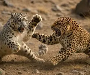 نبرد حیات وحش/ خانواده یک پلنگ مثل سگ و گربه افتادن به جون هم