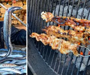 کوکوی مارماهی؛ مارماهی نازنازی و بعد از صید ساطوری و با پیاز مخلوط تو روغن سرخ میکنه