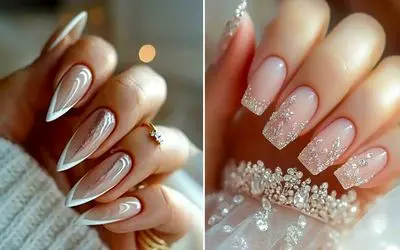 ایده طراحی لاک عروس با ناخن مربع و سرگرد؛ زیر نور سالن و تو عکسا پرفکت ترین ناخن داری
