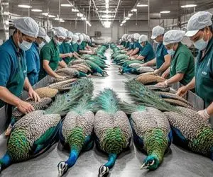 فرآوری طاووس؛ پر طاووس زینتی و جدا میکنه برای تزئینات گوشتشو میلیاردی میفروشه