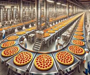 کارخونه پیتزا؛ روزی چند ۱۰۰۰ پیتزا تو کارخونه میپزن جوری پنیرش کش مییاد دهنت آب میفته
