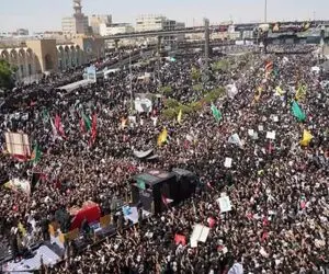 (ویدئو) تصاویر هوایی از مراسم تشییع رهبر شهید در نجف