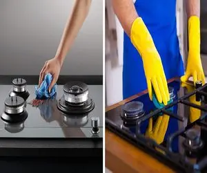 جادوی جوش شیرین و سرکه برای برق انداختن اجاق گاز/ بدون دردسر و بدون بشور بساب