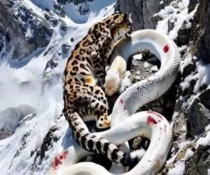 بدایع حیات وحش؛ پلنگ دده پیتون هرکول درحال بلع بچشو مثله و با شیر نشخوار کرد