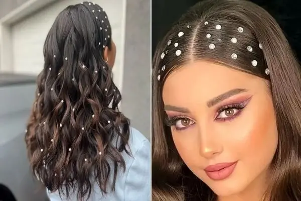 ایده های مدل موی عروسکی و شیک با مروارید چسبی؛ تزیین دلبرانه موی کوتاه و بلند