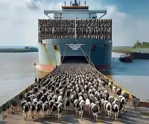 جابه‌جایی جانکاه؛ گاوها از نیسان و سفر زمینی رسیدن به کشتی سواری و سفر دریایی