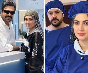 مریم مومن همسرش را تا اتاق عمل تنها نگذاشت؛ هر دو در لباس بیمارستان