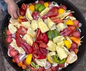 غذای عشایری ؛ بیشتر شبیه رنگین کمونه تا غذا هرچی دستش میاد میریزه/ گاو اون وسط چی میگه؟