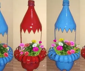 ایده های خلاقانه؛ این گلدون های رنگی رنگی رو با بطری های پلاستیکی دوغ و نوشابه بساز