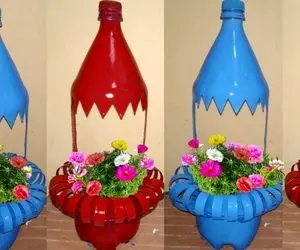 ایده های خلاقانه؛ این گلدون های رنگی رنگی رو با بطری های پلاستیکی دوغ و نوشابه بساز