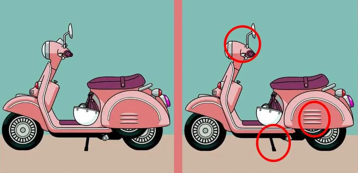 spot 3 differences scooter pictures solved