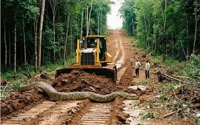 ابزارآلات غول پیکر؛ درگیری پیتون غول با اپراتور بیل مکانیکی برای حفظ محیط زیستش