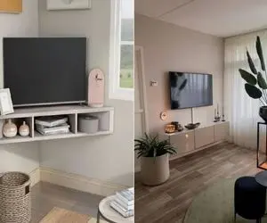 چیدمان تلویزیون مناسب برای پذیرایی کوچک/ خونه نقلی و قوطی کبریتتو به قصر تبدیل کن
