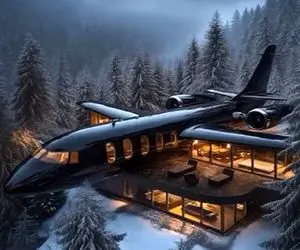 معماری خلاقانه؛ وسط جنگل بین شکاف قله خونه ساخت با تم هواپیما اعیونی و رویایی