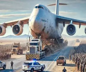 جابه جایی پرهیبت؛ 2تا یدکش 3تا تریلی یه هواپیمای 200000 تنی که سقوط کرد رو حمل میکنن