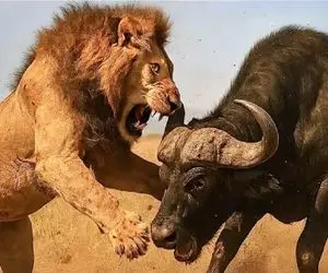 مستند حیات وحش / نبرد خصمانه شیر و بوفالو وقتی وحشت شکار اسیرشان میکند