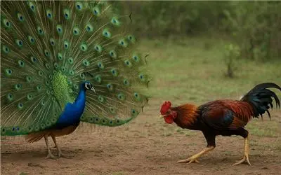 جنگ حیات وحش / نبرد بی رحمانه خروس جنگی و طاووس زیبا برای برتری جویی