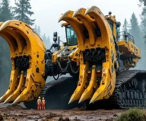 ابزارآلات غول پیکر؛ بیل مکانیکی غول برای صاف کردن زمین گل اندود چنگک دهن گشاد شد