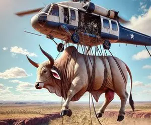 جابه جایی جانکاه؛ بوفالو از بس خورد توان حرکت نداشت با هلیکوپتر بردن مثله شه