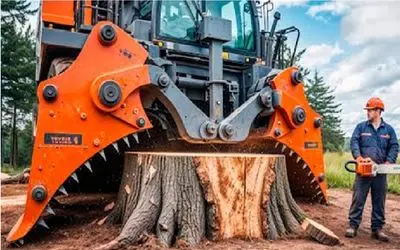 ابزارآلات غول پیکر؛ اپراتور بیل مکانیکی دید اره جواب نیس چنگک انداخت از ریشه بکنه