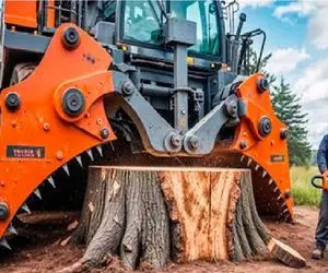 ابزارآلات غول پیکر؛ اپراتور بیل مکانیکی دید اره جواب نیس چنگک انداخت از ریشه بکنه