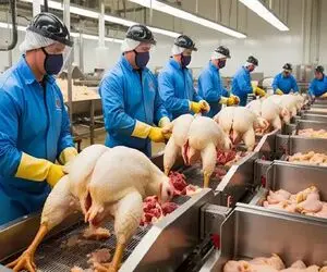 فرآوری مرغ؛ جوجه دو روزه رو مرغ هرکول کردن پرهاشو سوزوندن سوخاری کردن فروختن