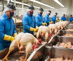 فرآوری مرغ؛ جوجه دو روزه رو مرغ هرکول کردن پرهاشو سوزوندن سوخاری کردن فروختن