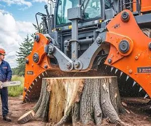 ابزارآلات غول پیکر؛ اپراتور بیل مکانیکی دهنه‌گشادشو انداخت دور درخت قورتش بده