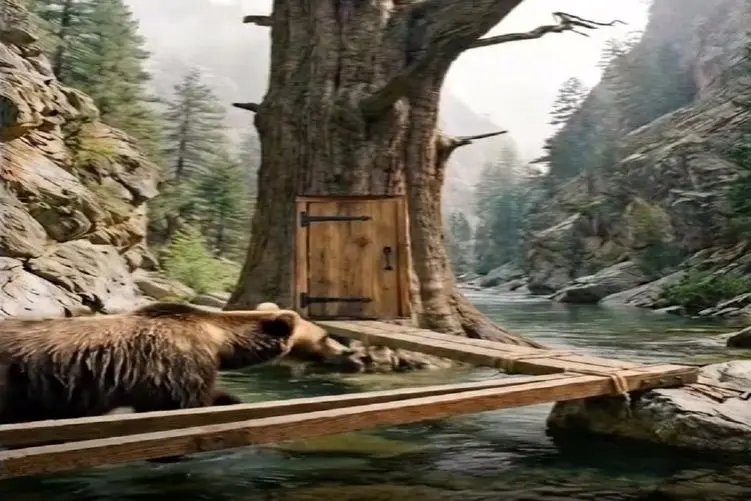 معماری خلاقانه؛ تو تنه درخت خونه ساخت نصفش تو خشکیه نصفش تو آب با در جادویی