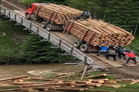 معماری طبیعت؛ انقد چوب بار خاور کردن که یهو طاقت پل تموم شد خودشون و چوبا رو آب برد