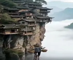 معماری خلاقانه؛ روستا صخره ای ساختن برا رفتن توش بندبازی میکنن ارتفاعش واس بزکوهی قفل