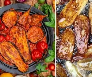 طرز تهیه خوراک گوجه بادمجان بدون گوشت + بهترین روش سرخ کردن بادمجان با کمترین روغن 