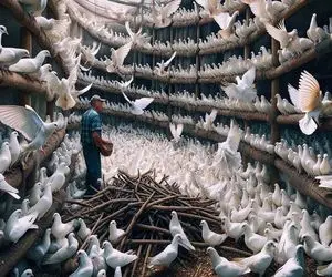 کارخانه حیوانات؛ کبوترارو واسه مسابقه پرواز آموزش میدن بازنده‌هارو سوخاری میکنن