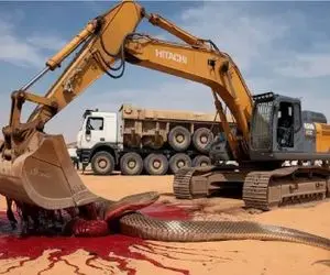 ابزارآلات غول پیکر؛ درگیری خونین اپراتور بیل مکانیکی و پیتون غول برای محافظت از قلمرو