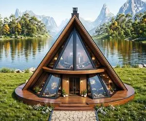 معماری خلاقانه؛ تو دل جنگل خونه نقلی مثلی ساخته با الوار و شیشه قابلیت چرخش داره
