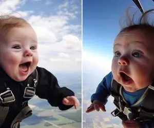 داستان تصاویر نفس‌گیر از چتربازی یک نوزاد؛ مامان باباش عجب دل و جراتی داشتن!