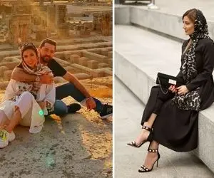 استایل عجیب و شیکول "مینا زنِ بهرام رادان" که روسریش چفیه بود؛ خانوم شده جیران آقاشون!